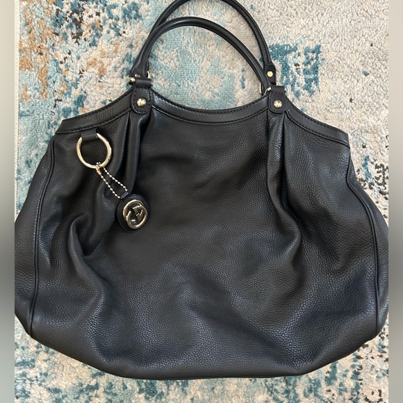 2x HP 🎉 Gucci Sukey Guccisima Black Leather Tote Bag 103946/1 - Picture 4 of 11